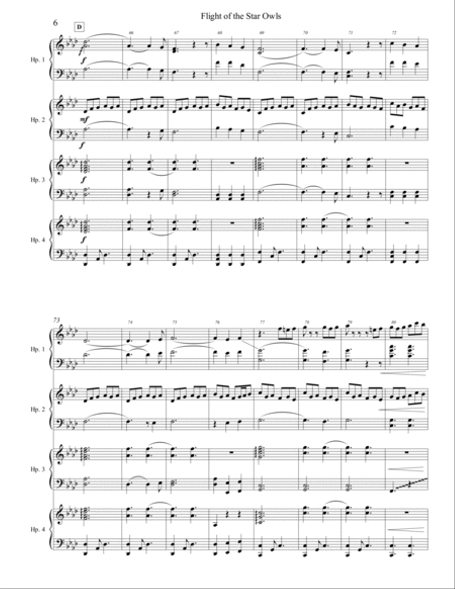 Flight of the Star Owls Harp Arrangement- Full score and parts (F minor) Harp scores gallery preview page 6