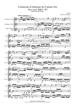 Bach: A Selection of Sinfonias (Three part Inventions Nos.1,2,4,6,8,9 & 11.) - Clarinet Trio