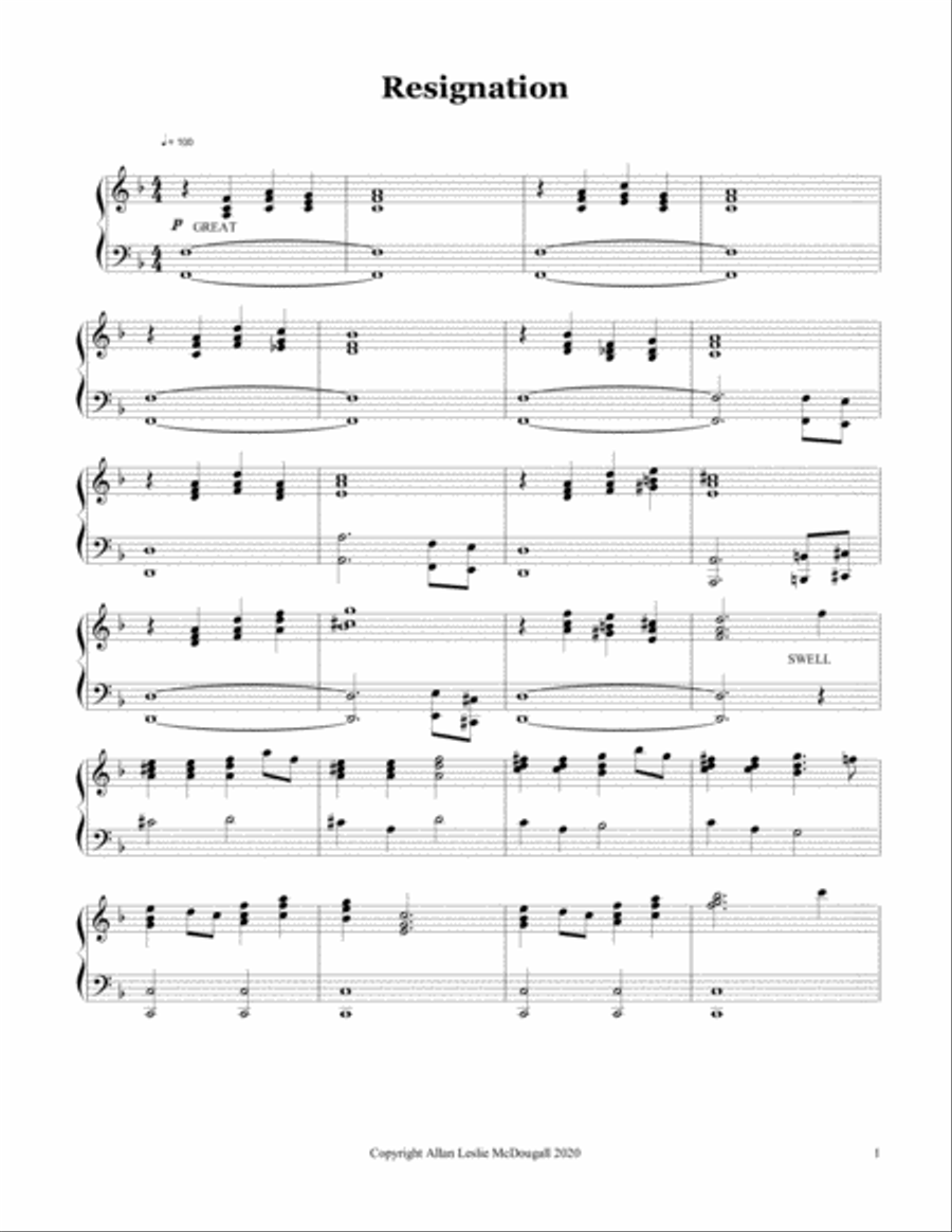 Resignation Resignation Organ Solo scores gallery preview page 1