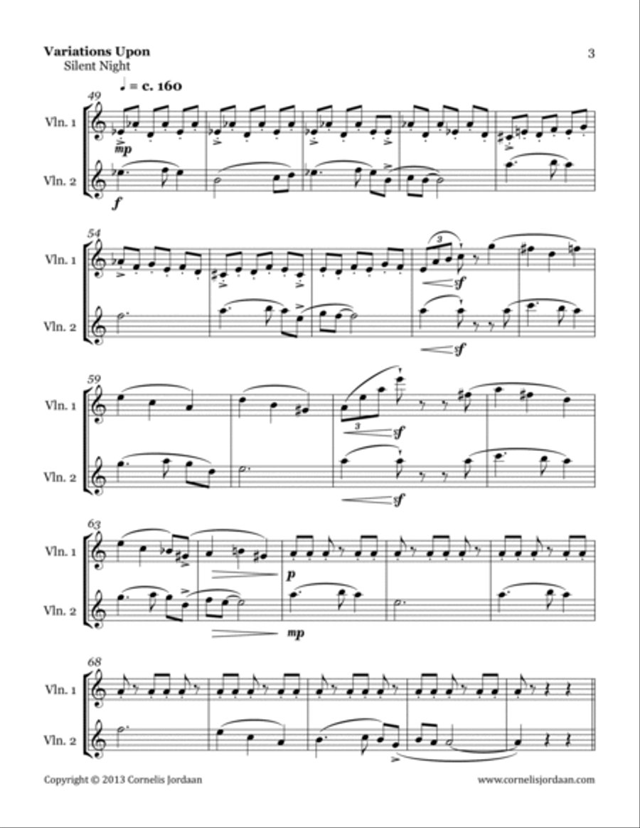 Variations Upon Silent Night, for 2 violins Violin Solo scores gallery preview page 3