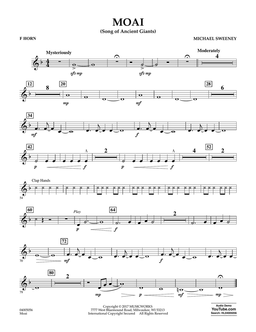 Moai (Songs of Ancient Giants) - F Horn Concert Band scores gallery preview page 1