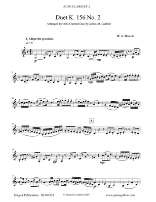 Book cover for Mozart: Duet K. 156 No. 2 for Alto Clarinet Duo