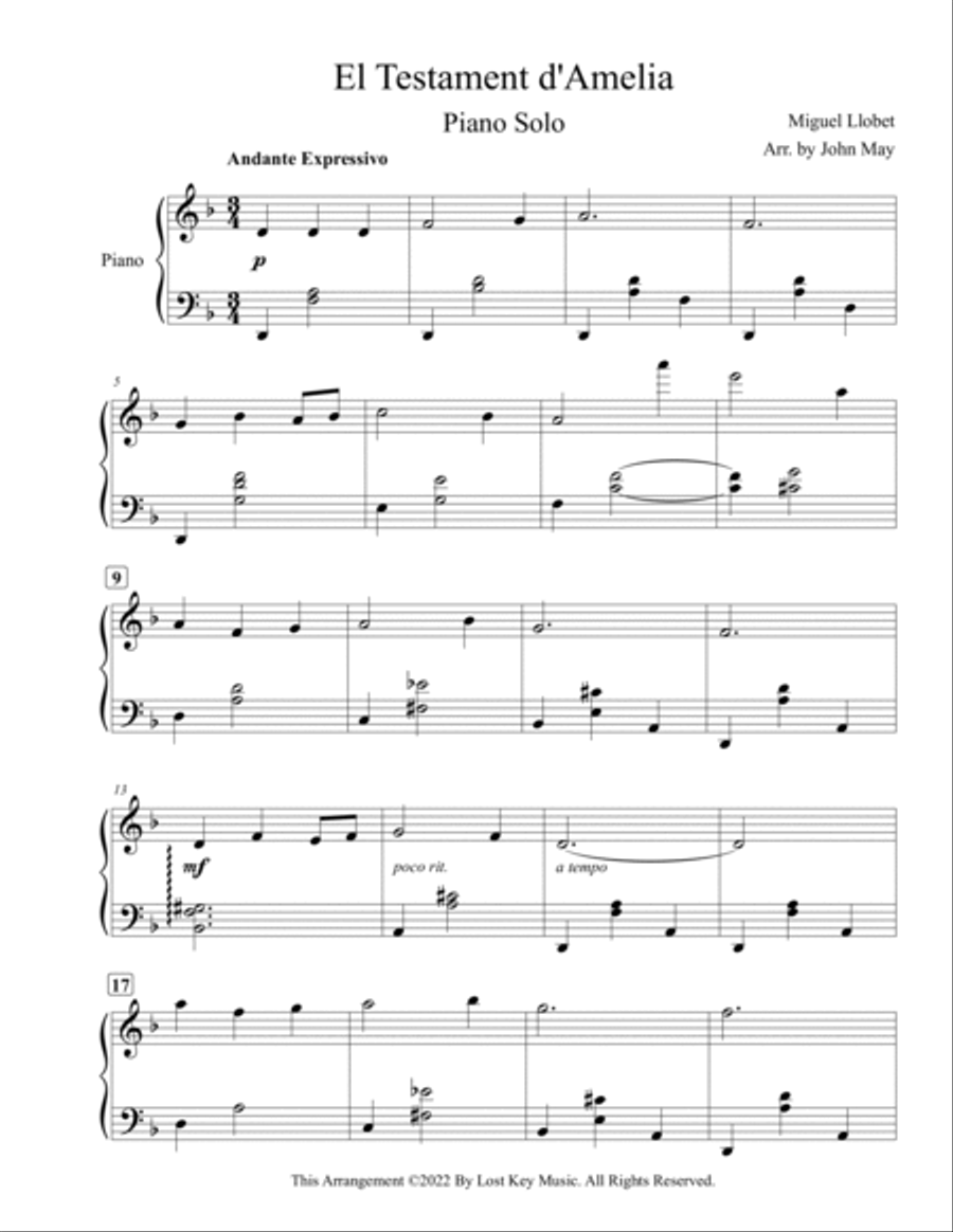 El Testament d'Amelia-Piano Chamber Music scores gallery preview page 2