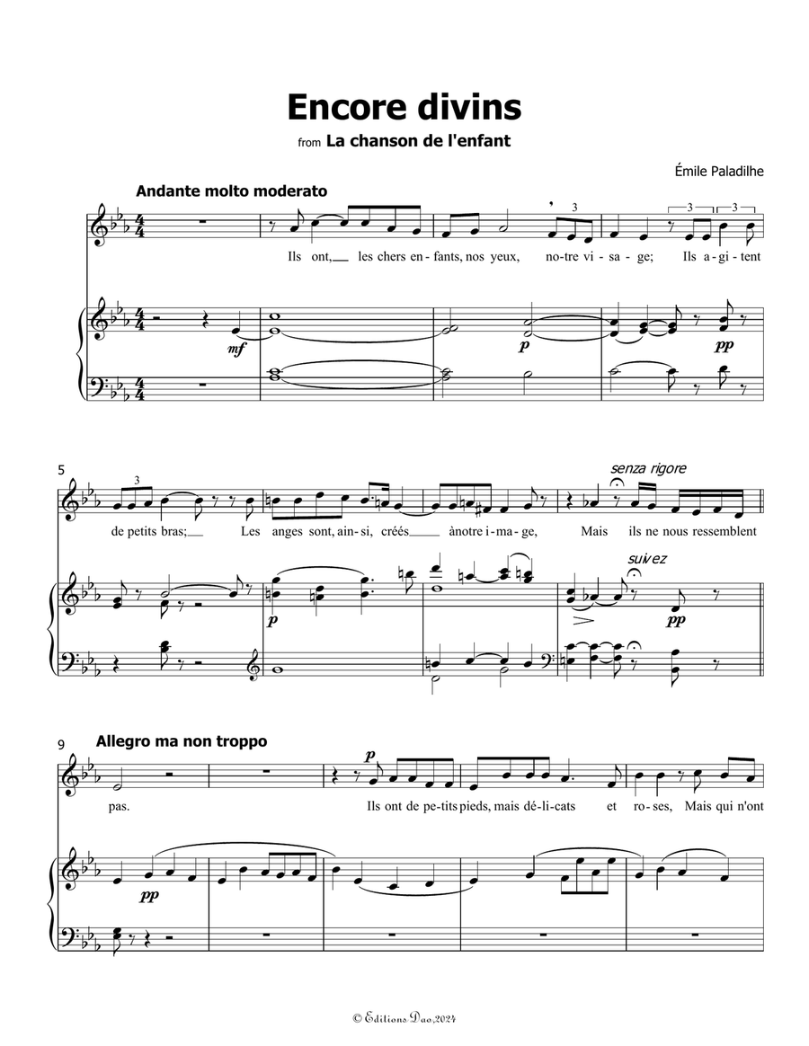 Encore divins, by Paladilhe, in E flat Major Piano, Vocal scores gallery preview page 3