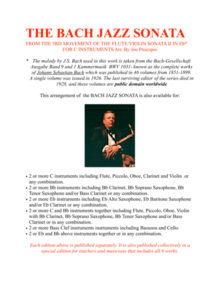 THE BACH JAZZ SONATA FROM THE 3RD MOVEMENT OF THE FLUTE/VIOLIN SONATA II IN Eb* FOR C INSTRUMENTS Ar Jazz Ensemble scores gallery preview page 1