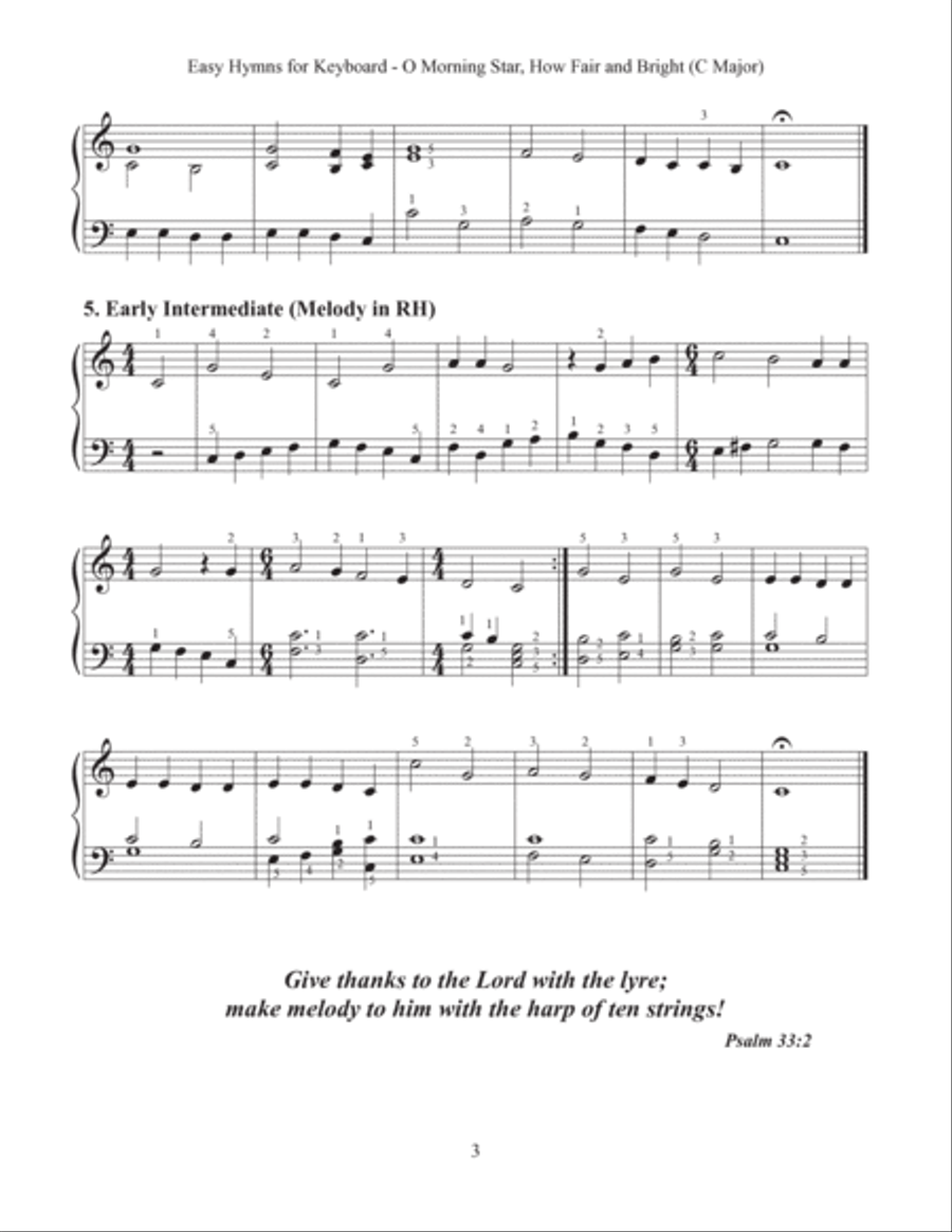 O Morning Star, How Fair and Bright (Easy Hymns for Keyboard) Piano Method scores gallery preview page 5