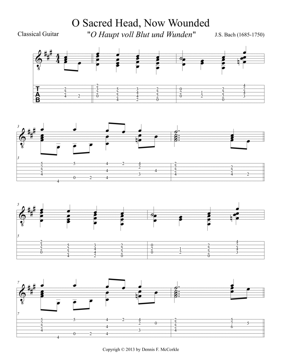 O, Sacred Head, Now Wounded (O Haupt voll Blut und Wunden) Acoustic Guitar scores gallery preview page 1