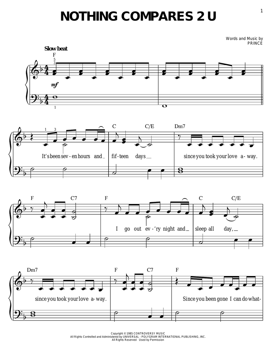 Nothing Compares 2 U Easy Piano scores gallery preview page 1