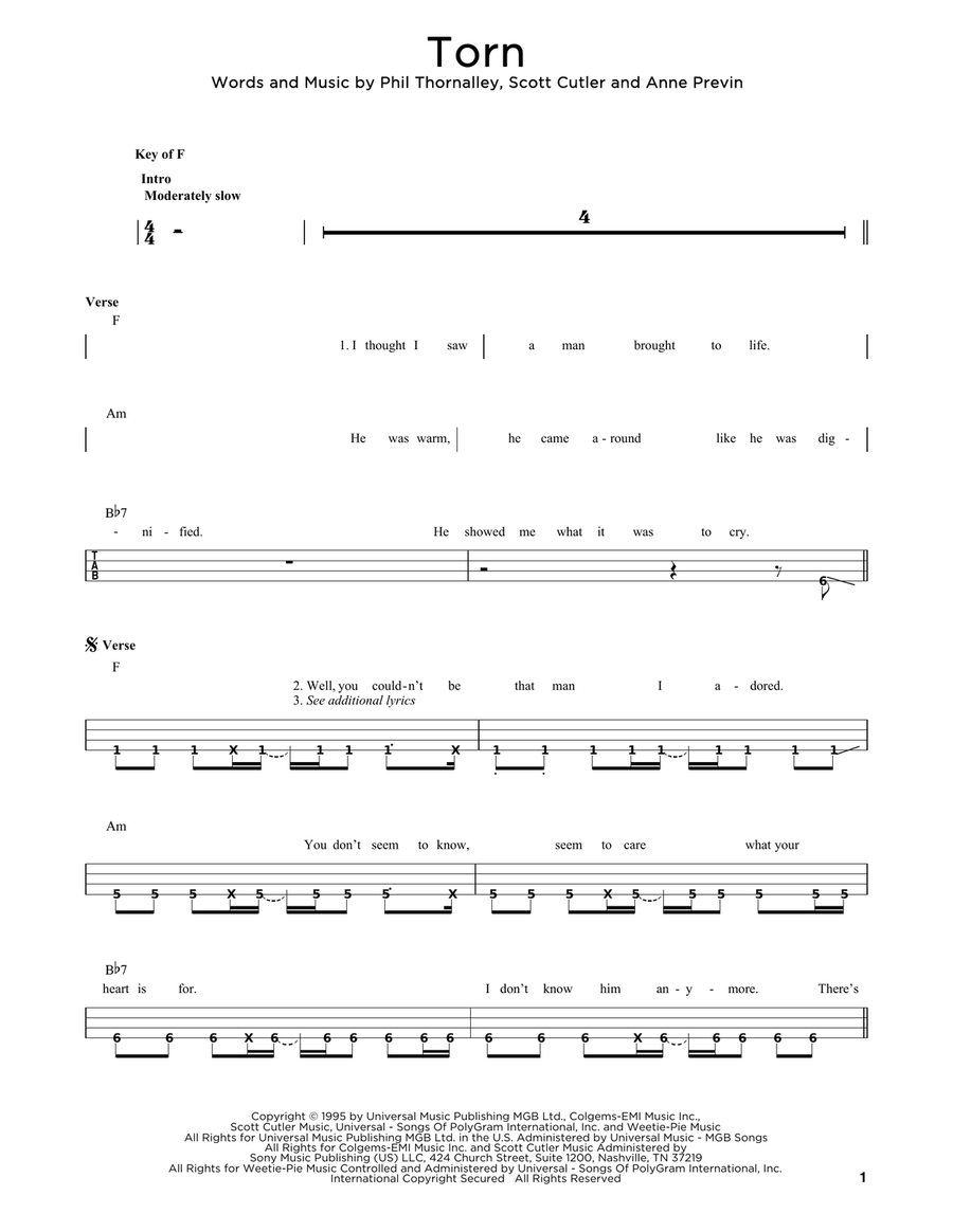 Torn Torn Bass Guitar scores gallery preview page 1