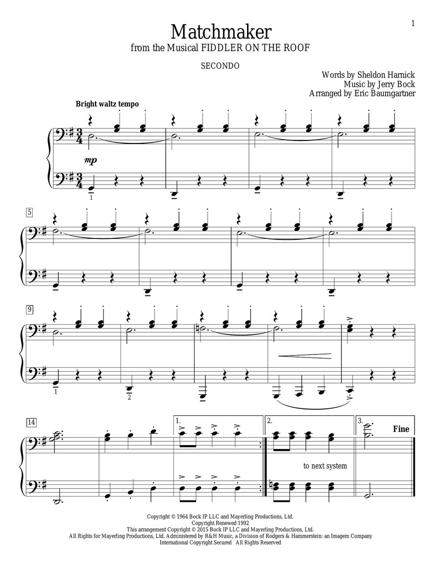Matchmaker (from Fiddler On The Roof) (arr. Eric Baumgartner) Piano Method scores gallery preview page 1