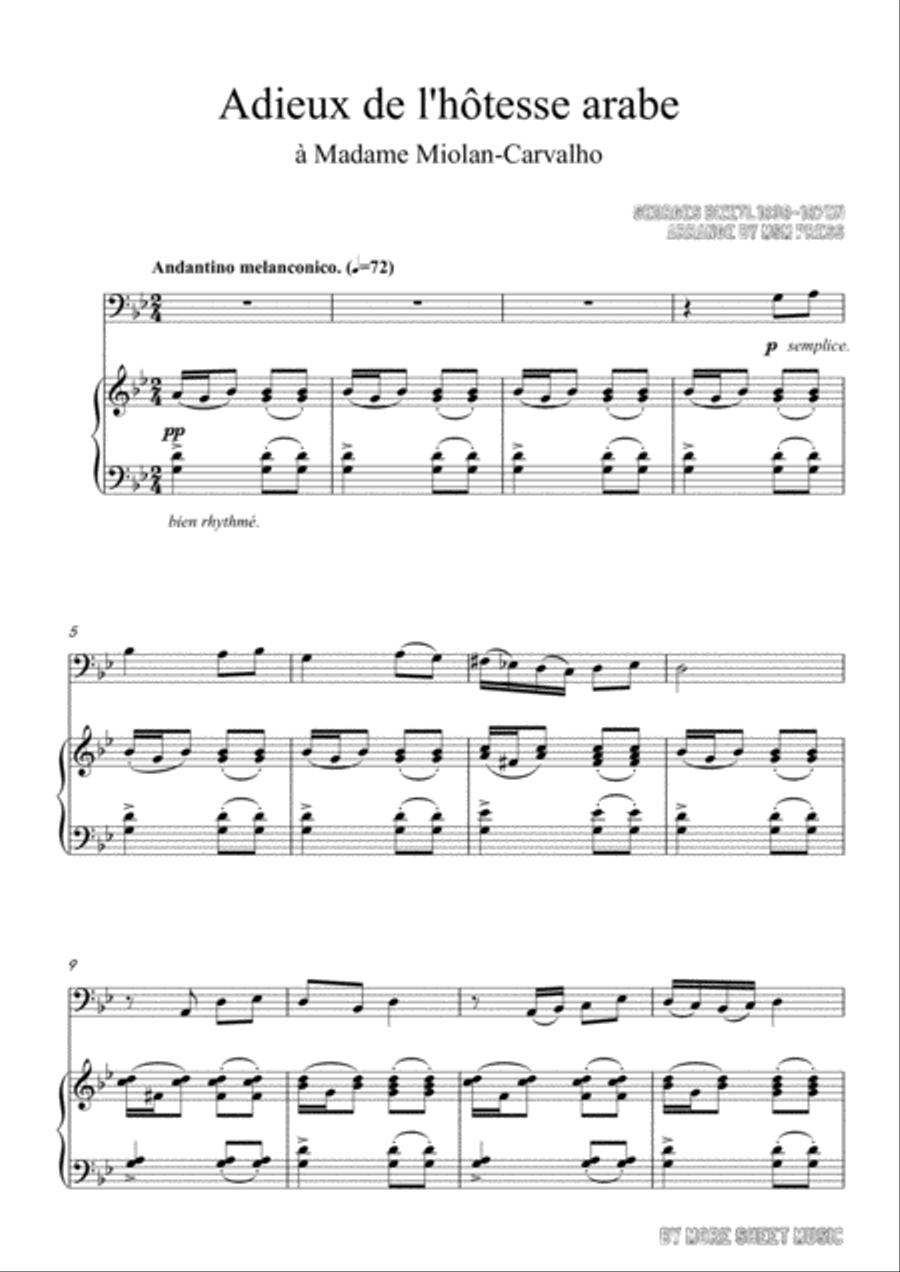 Bizet-Adieux de l'hôtesse arabe,for Cello and Piano Voice scores gallery preview page 3