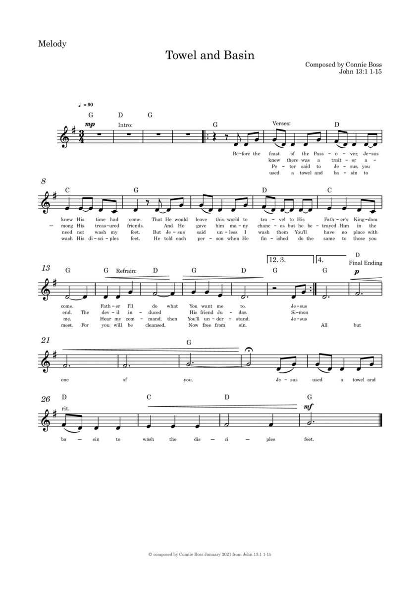 Towel and Basin - Lent/Holy Thursday - solo and guitar chords only image number null