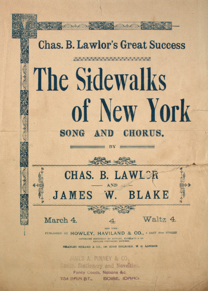 The Sidewalks of New York. Song and Chorus