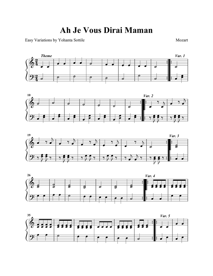 Twinkle Twinkle Little Star (Easy Children Piano Variations, After Mozart)