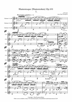 Book cover for Dvorak: Humoresques Op.101 No.7 - clarinet trio (3 Bb)