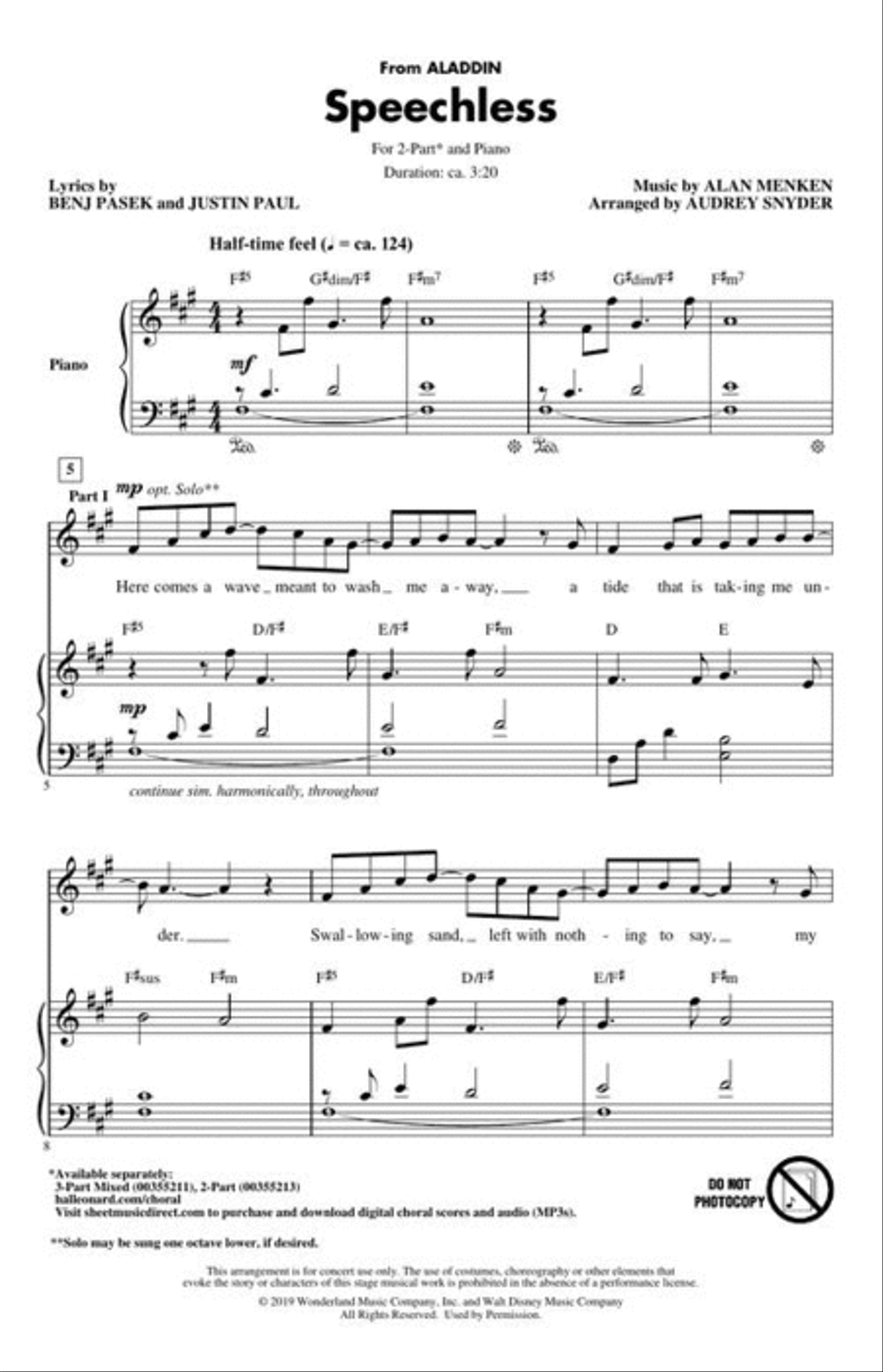 Speechless (from Aladdin) 2-Part scores gallery preview page 5