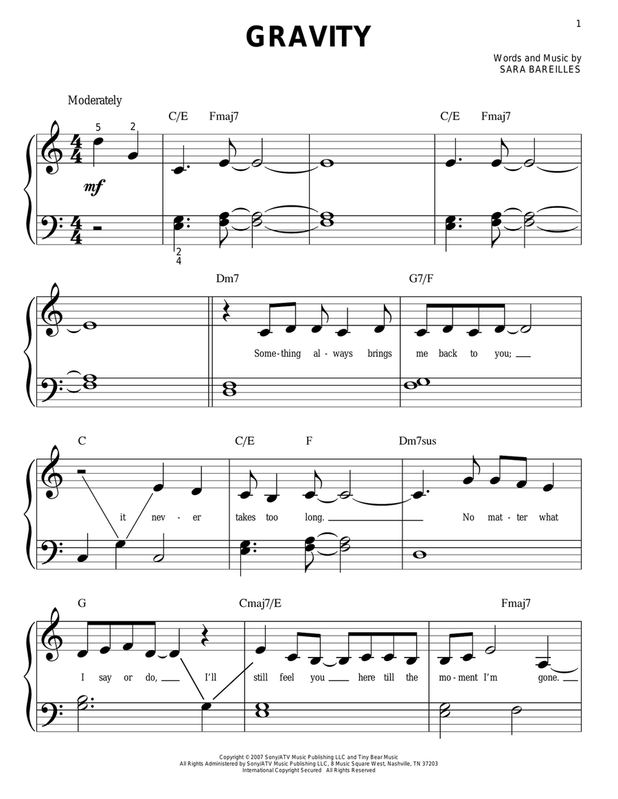 Gravity Easy Piano scores gallery preview page 1