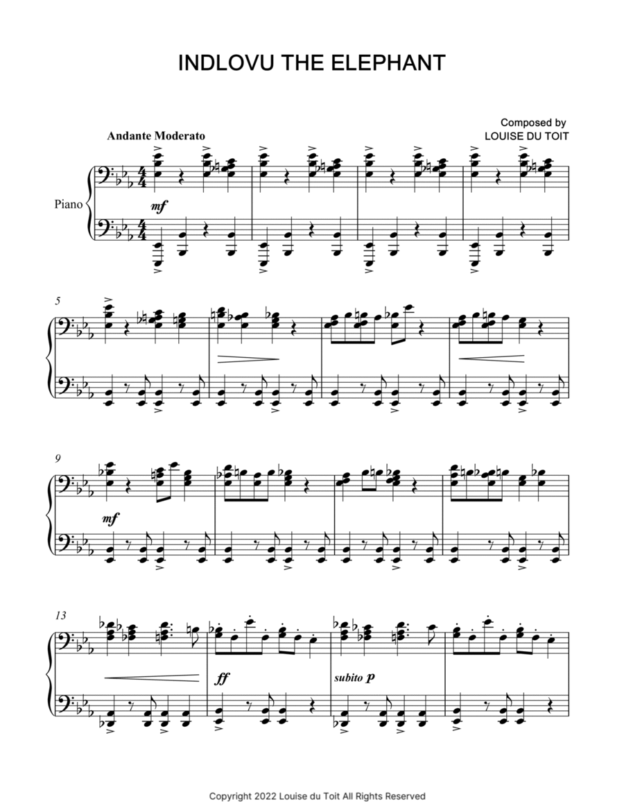 9. Indlovu the Elephant Piano Solo scores gallery preview page 1