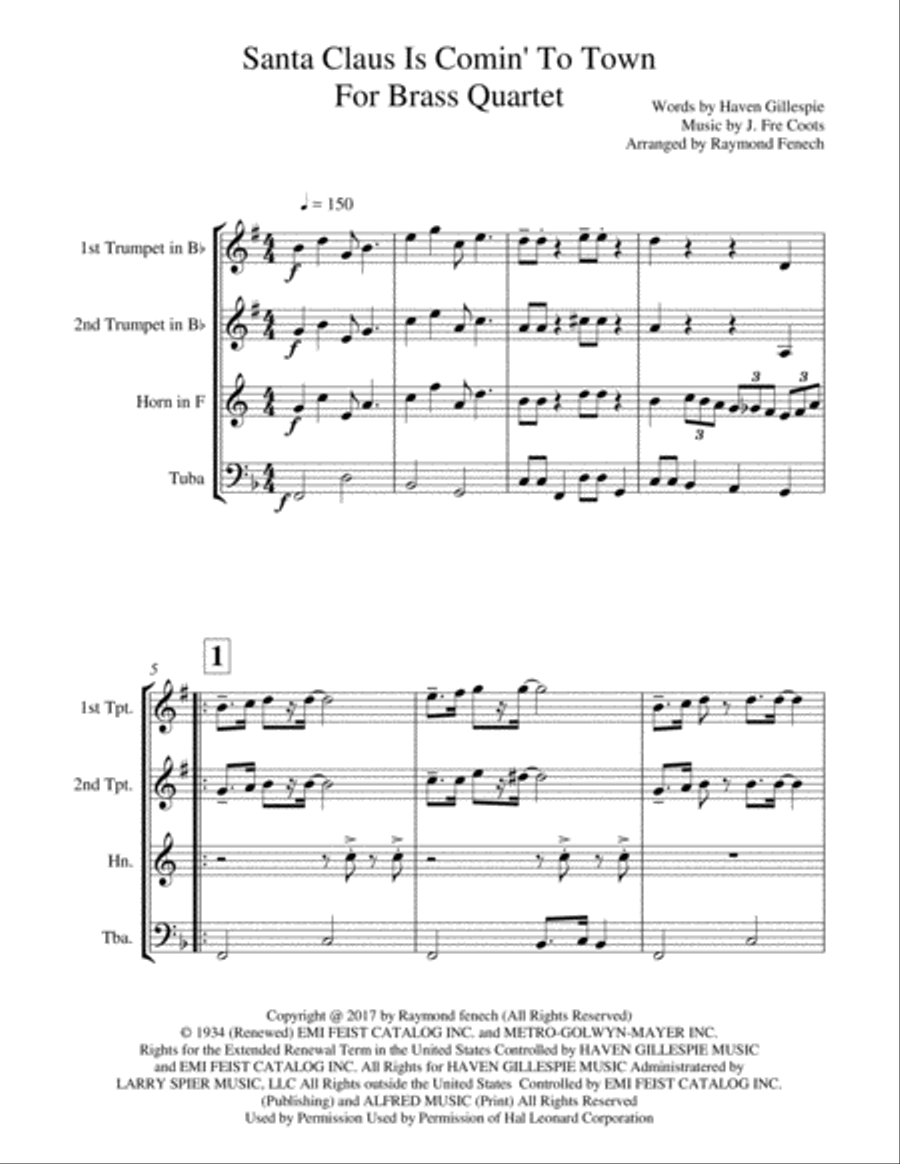 Santa Claus Is Comin' To Town Brass Ensemble scores gallery preview page 6