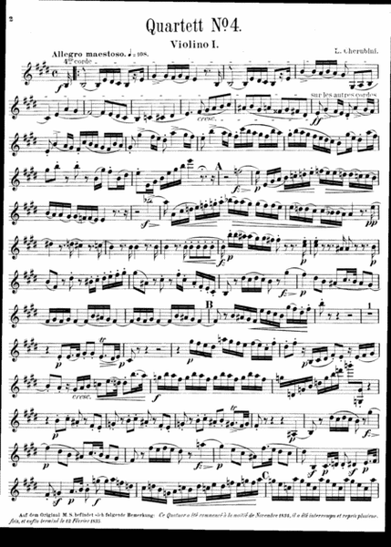 Drei Quartette fur zwei Violinen, Viole und Violoncello. Nachgelassenes Werk. Quartett No. I (Viertes Quartett) E dur.