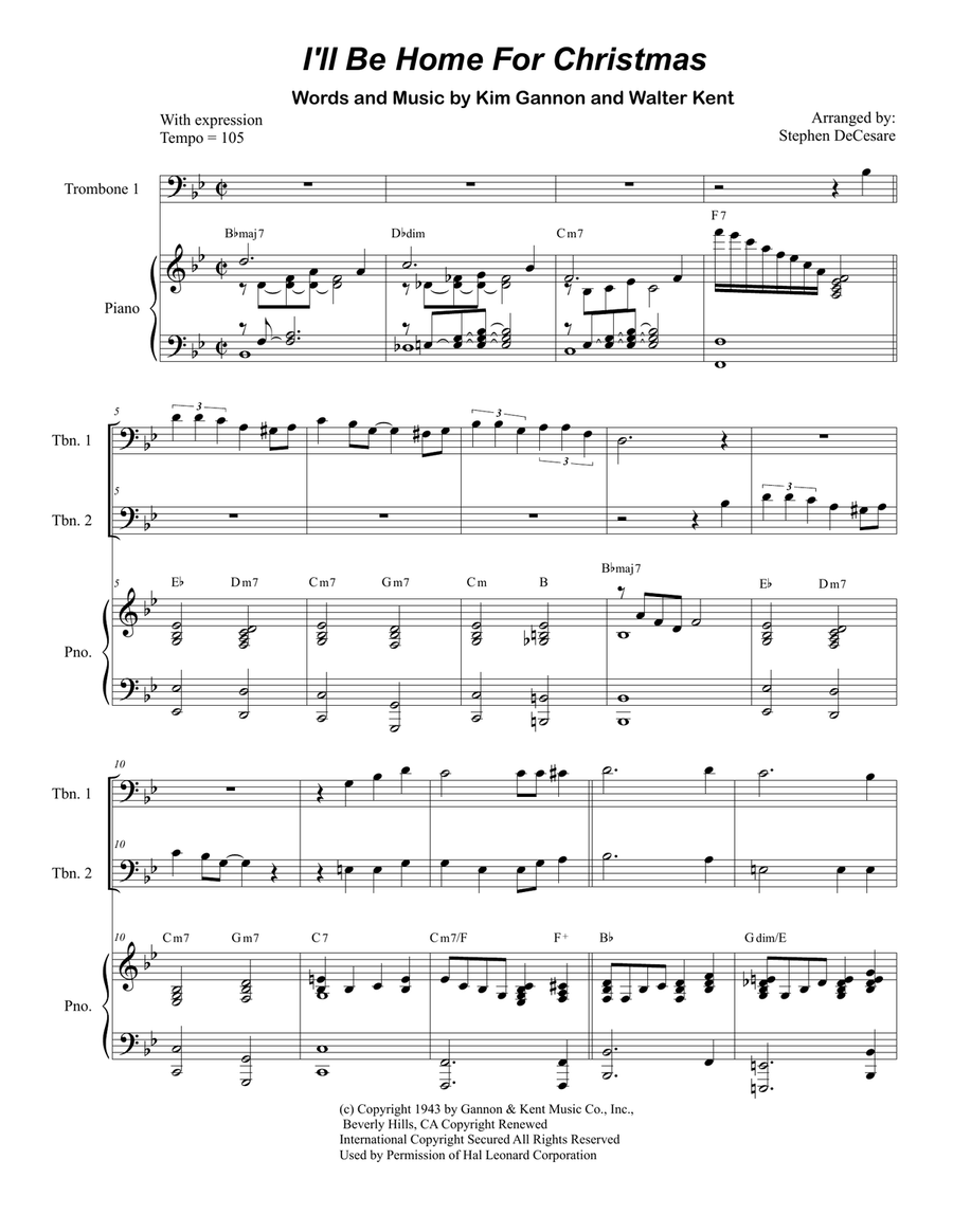 I'll Be Home For Christmas Trombone Duet scores gallery preview page 1