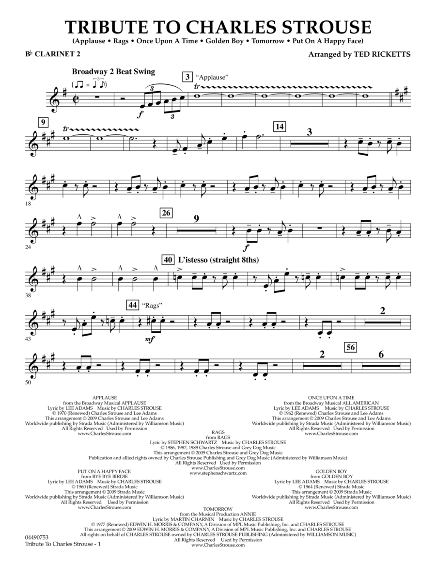 Tribute to Charles Strouse - Bb Clarinet 2 Full Orchestra scores gallery preview page 1