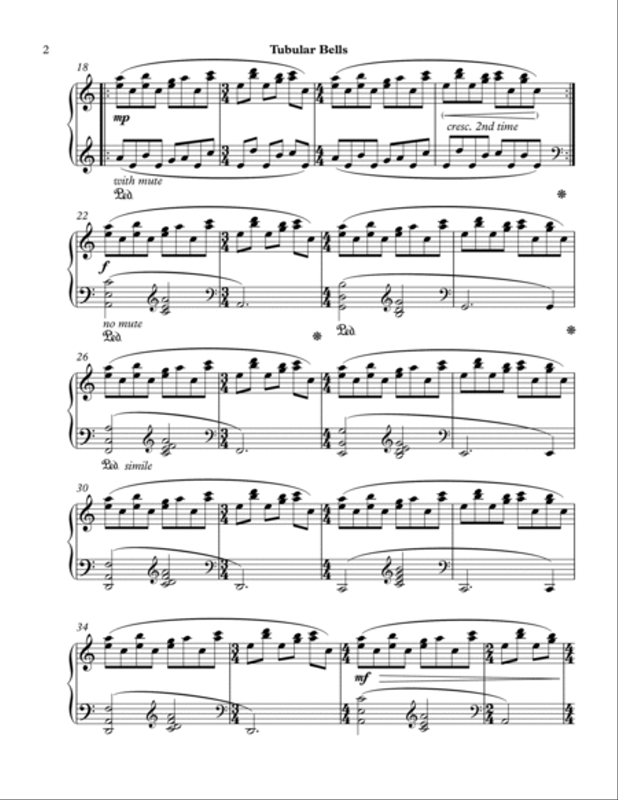 Tubular Bells Piano Solo scores gallery preview page 2