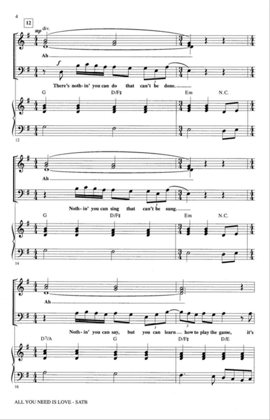 All You Need Is Love (arr. Alan Billingsley) 4-Part scores gallery preview page 2