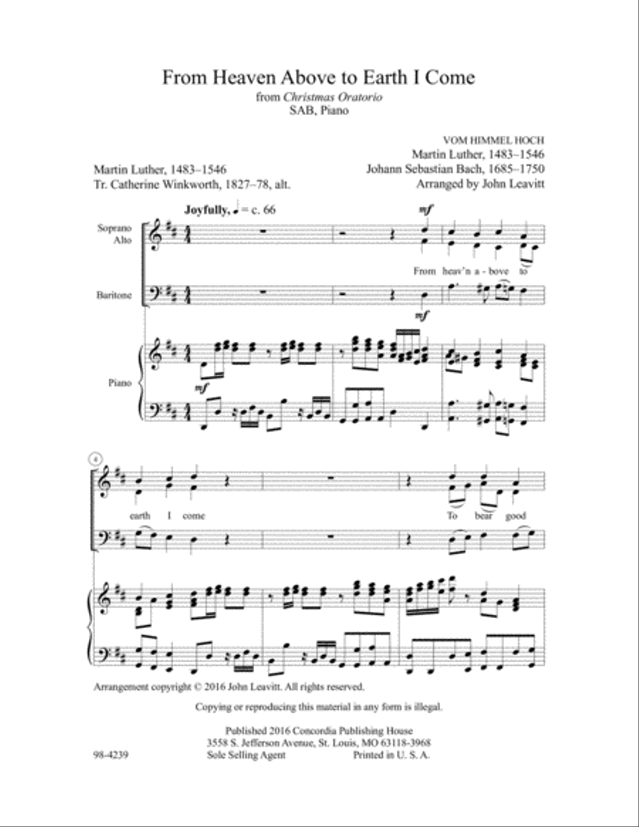 From Heaven Above to Earth I Come (Bach/Leavitt) 3-Part scores gallery preview page 2