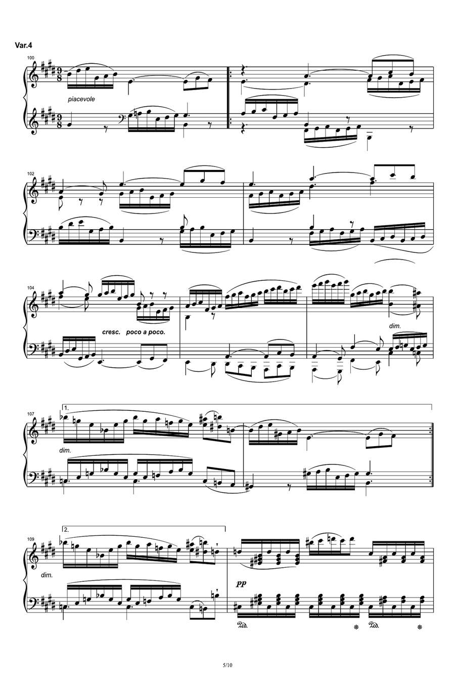 Beethoven Sonata No.30 in E Major, Op.109 Movement 3 Piano Solo scores gallery preview page 5