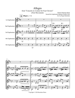 Allegro (from "Concerto for Four Claviers") (A min) (Euphonium Quintet - Treble Clef)