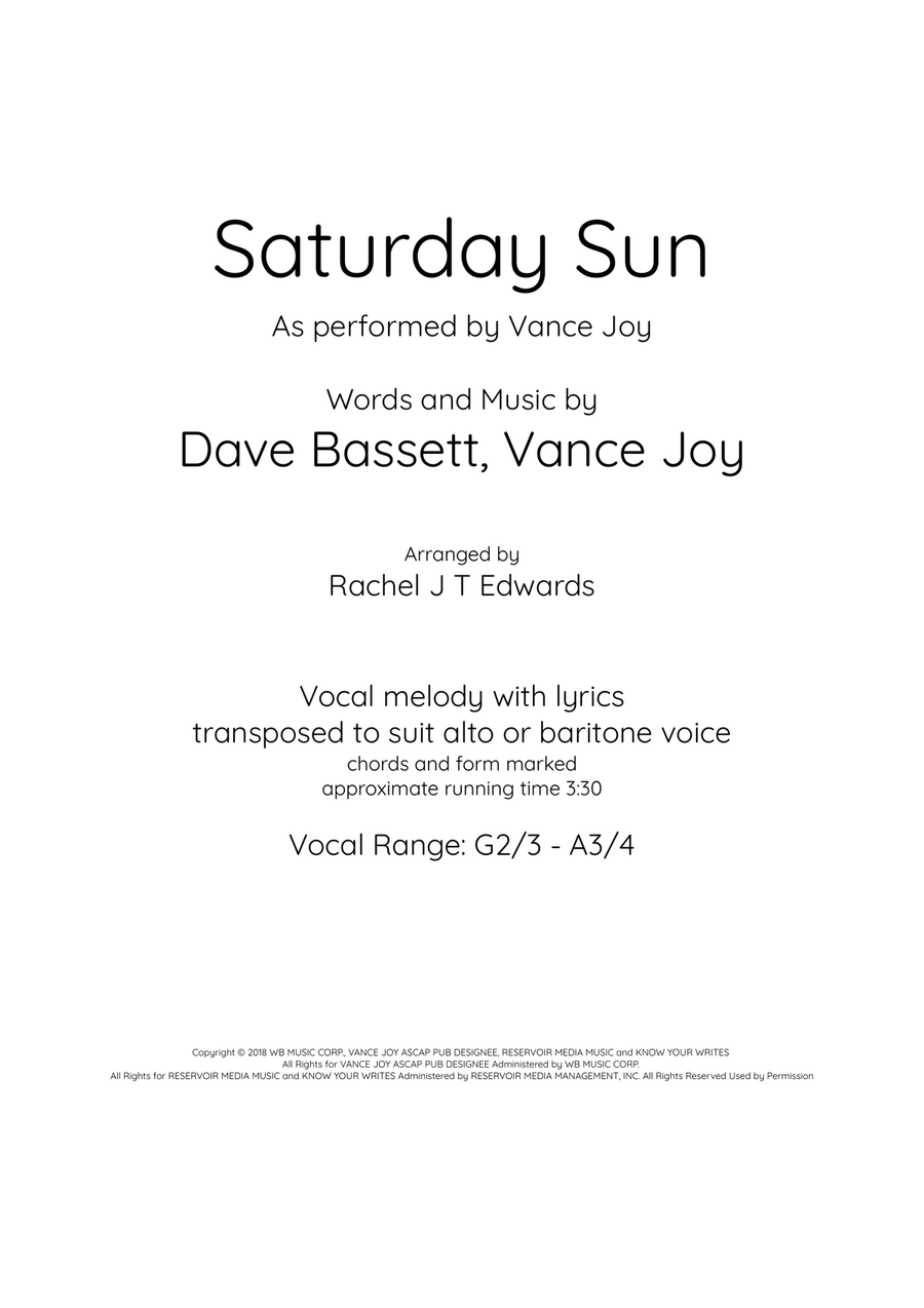 Saturday Sun Piano Solo scores gallery preview page 1