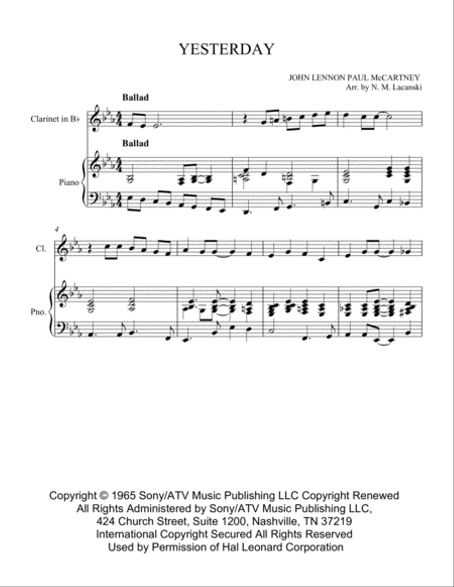 Yesterday Yesterday Clarinet Solo scores gallery preview page 2