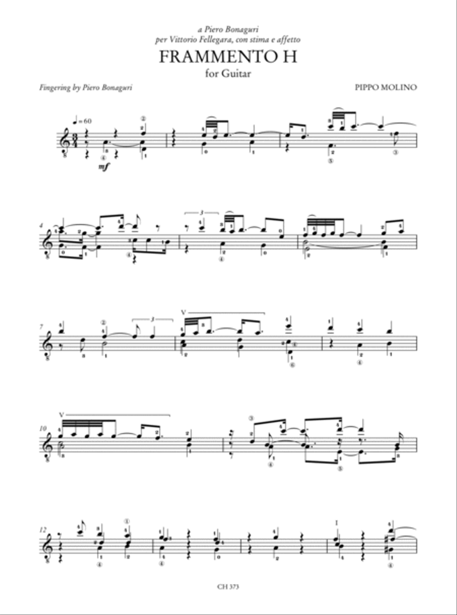 Homage to Vittorio Fellegara. An Anthology of Contemporary Music for Guitar (Arnoldi, Campodonico, Cattaneo, Dozza, Ferri, Molino, Pelis, Podera, Rota, Talmelli). Preface by Renzo Cresti Acoustic Guitar scores gallery preview page 7