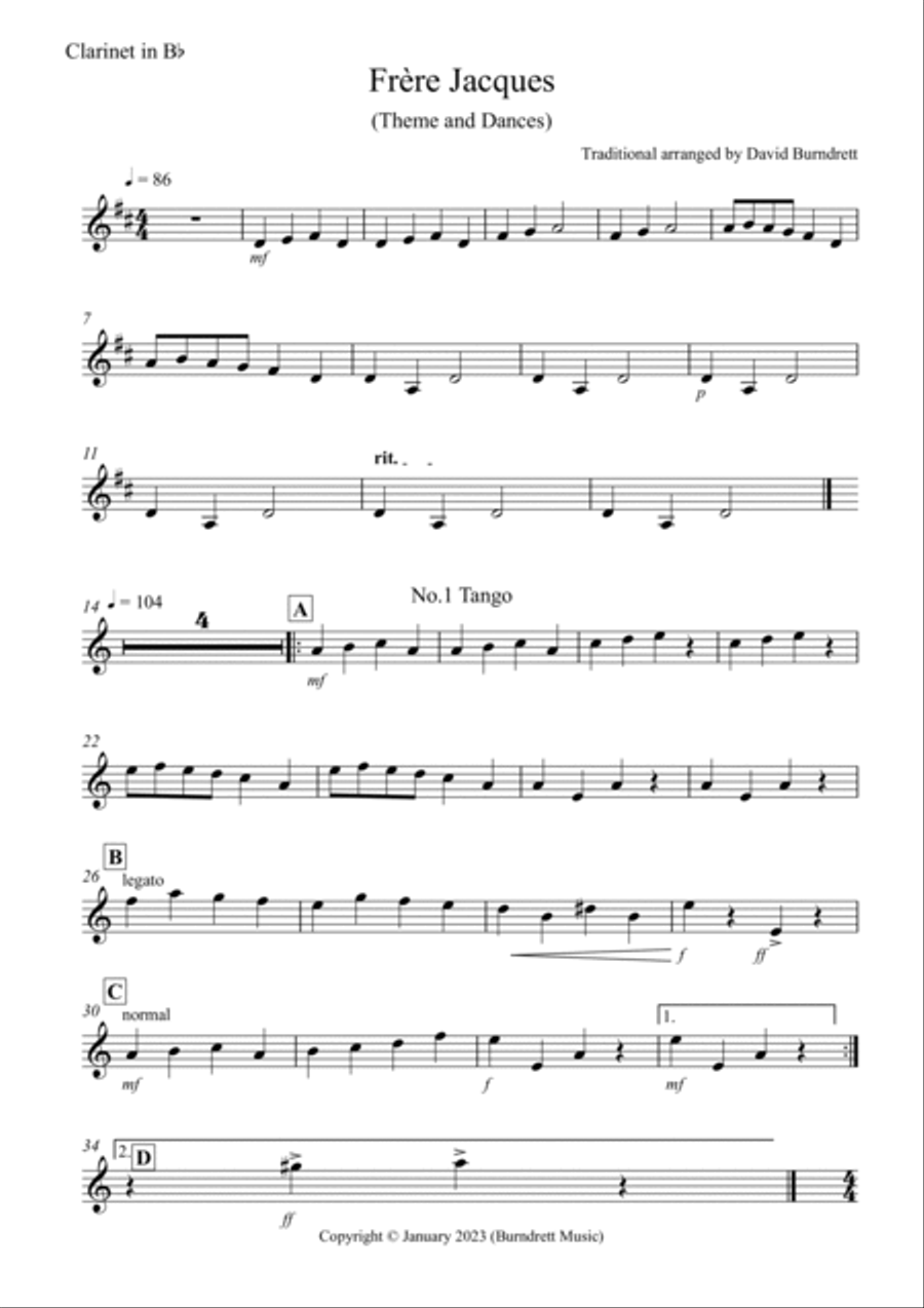 Frère Jacques Dances for Clarinet and Piano Frère Jacques Dances for Clarinet and Piano Clarinet Solo scores gallery preview page 4