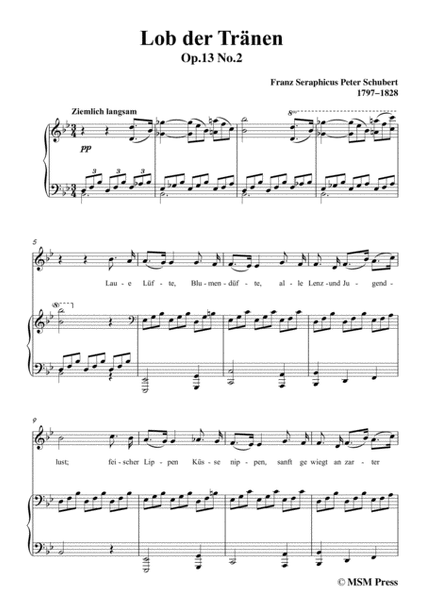 Schubert-Lob der Tränen,Op.13 No.2,in B flat Major,,for Voice&Piano image number null
