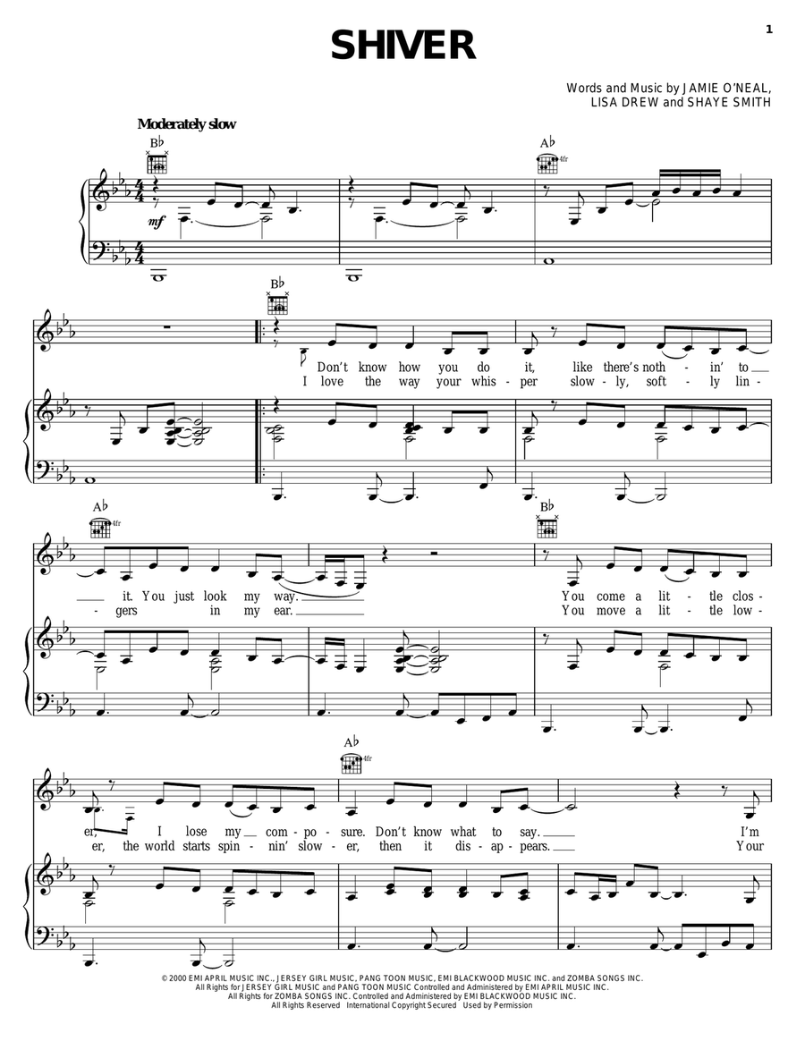 Shiver Piano, Vocal, Guitar scores gallery preview page 1