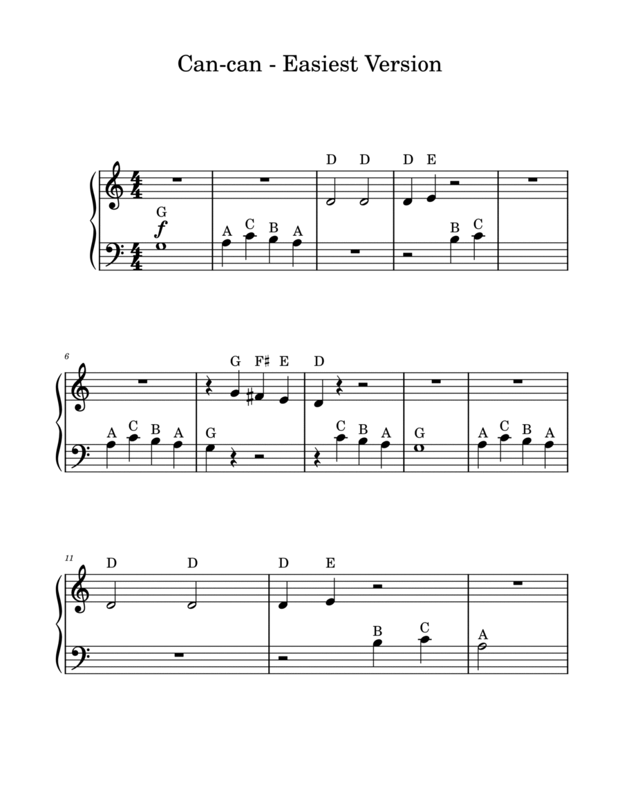 Can Can Easiest Piano With Note Names