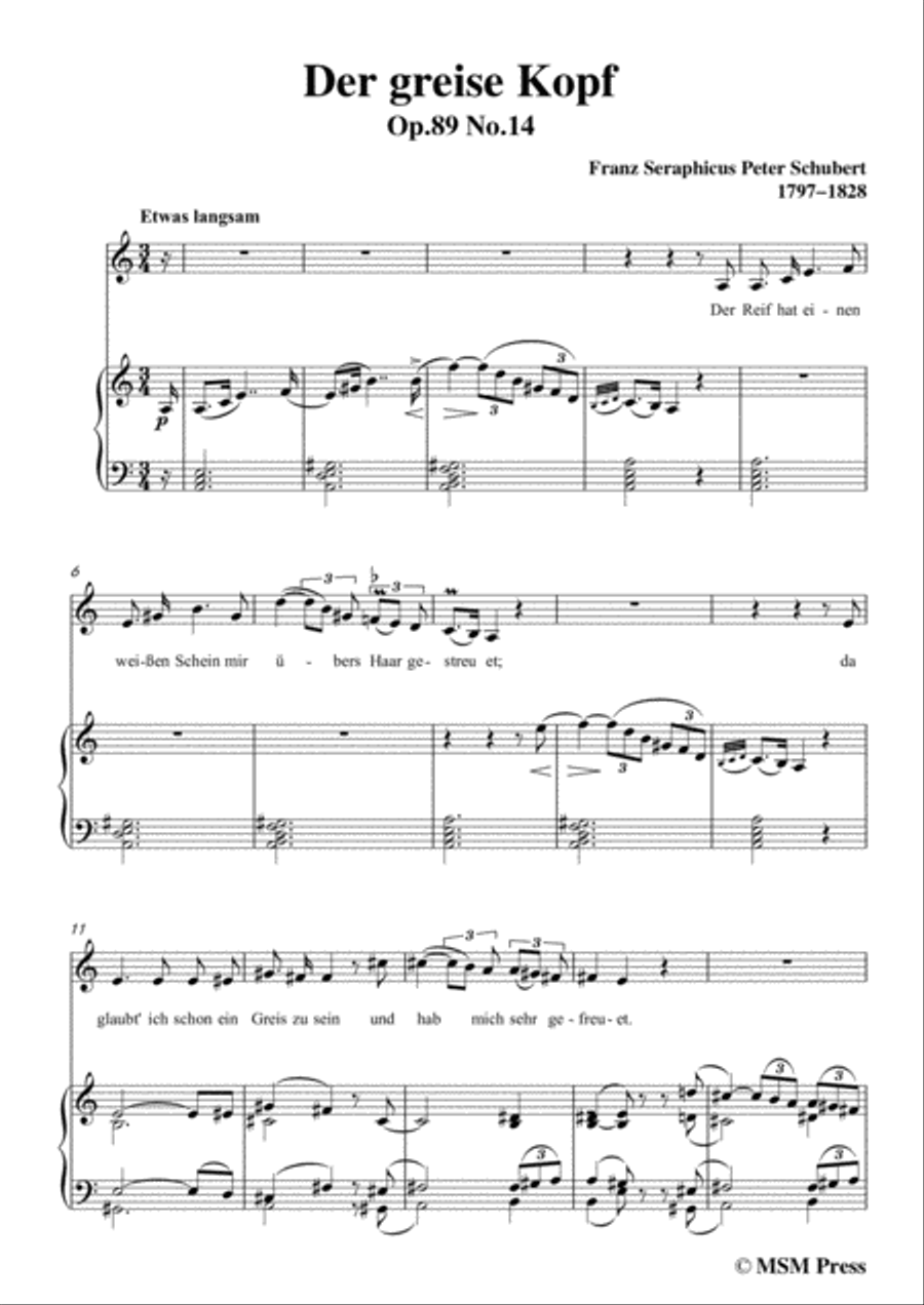 Schubert-Der greise Kopf,in a minor,Op.89,No.14,for Voice and Piano Voice Solo scores gallery preview page 3