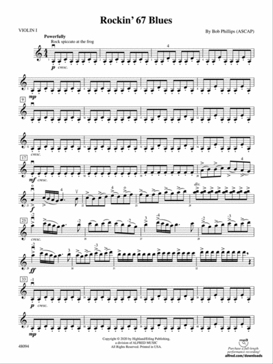 Rockin' 67 Blues: 1st Violin String Orchestra scores gallery preview page 1