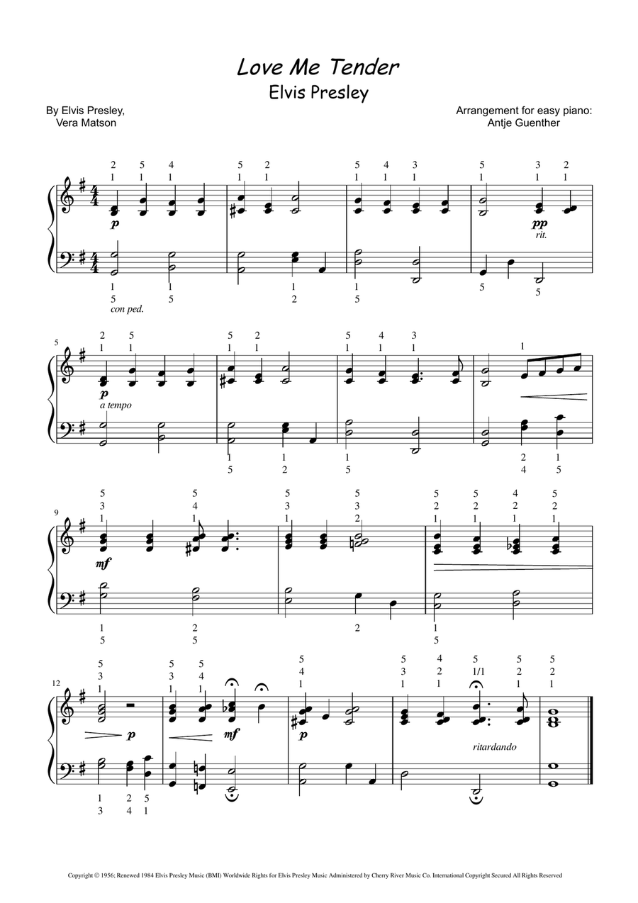 Love Me Tender Easy Piano scores gallery preview page 1