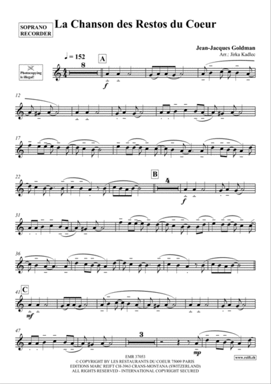La Chanson des Restos du Coeur Soprano Recorder scores gallery preview page 2