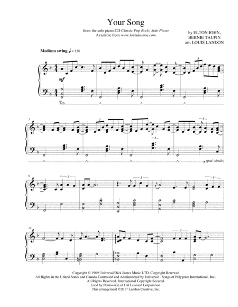 Your Song Piano Solo scores gallery preview page 2