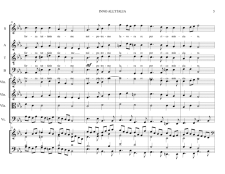 INNO ALL'ITALIA - Corale Canone su Basso ostinato - Per Coro SATB Archi e Organo - Score Only image number null