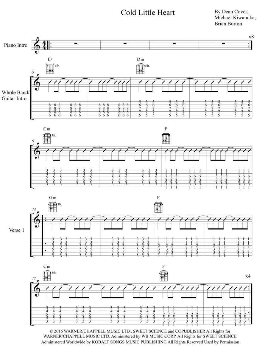 Cold Little Heart Guitar Tablature scores gallery preview page 1