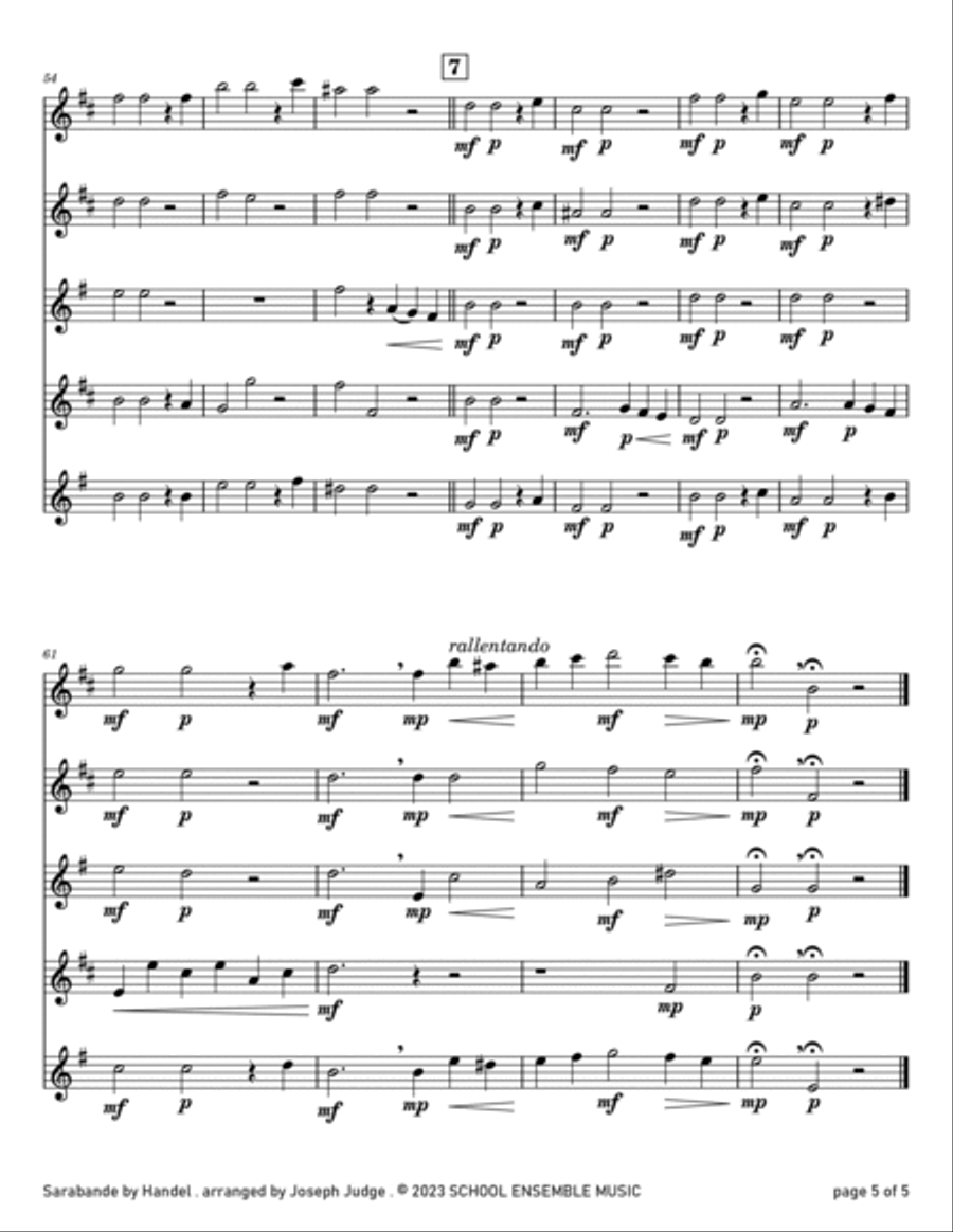 Sarabande by Handel for Saxophone Quartet in Schools Saxophone Quartet scores gallery preview page 5