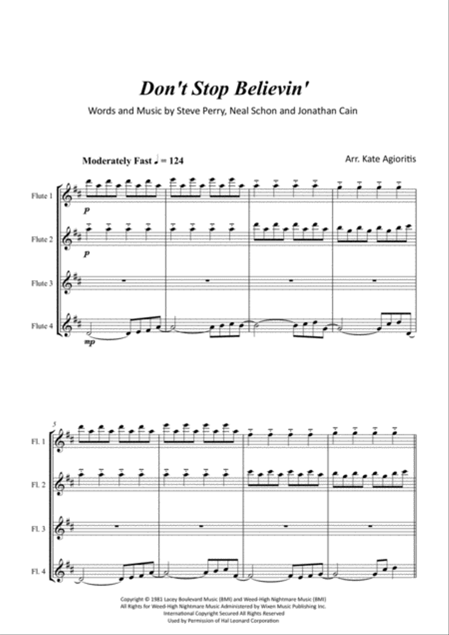Don't Stop Believin' Flute Quartet scores gallery preview page 2