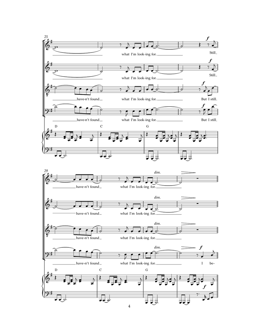 I Still Haven't Found What I'm Looking For (arr. Jeremy Birchall) 4-Part scores gallery preview page 4