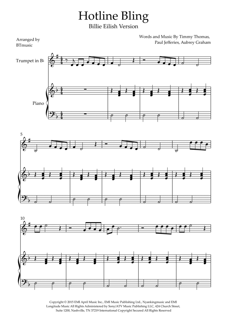 Hotline Bling B-Flat Trumpet scores gallery preview page 1