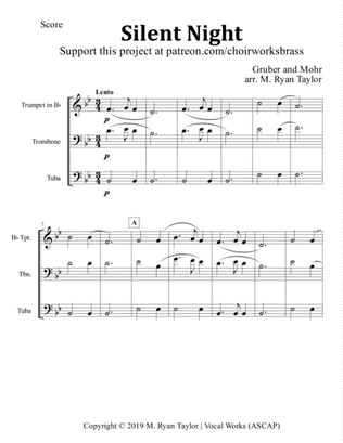 Silent Night for Brass Trio (Trumpet, Trombone, Tuba)